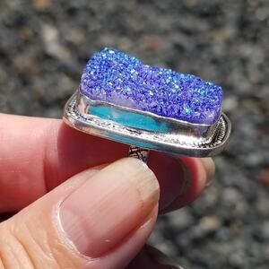 New Opalescent Titanium Druzy Sterling Silver Ring 7 1/2